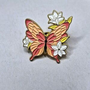 Pink and yellow floral butterfly pin brooch